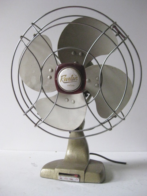 FAN, Table Fan 1950s - Khaki Hammertone Revelair